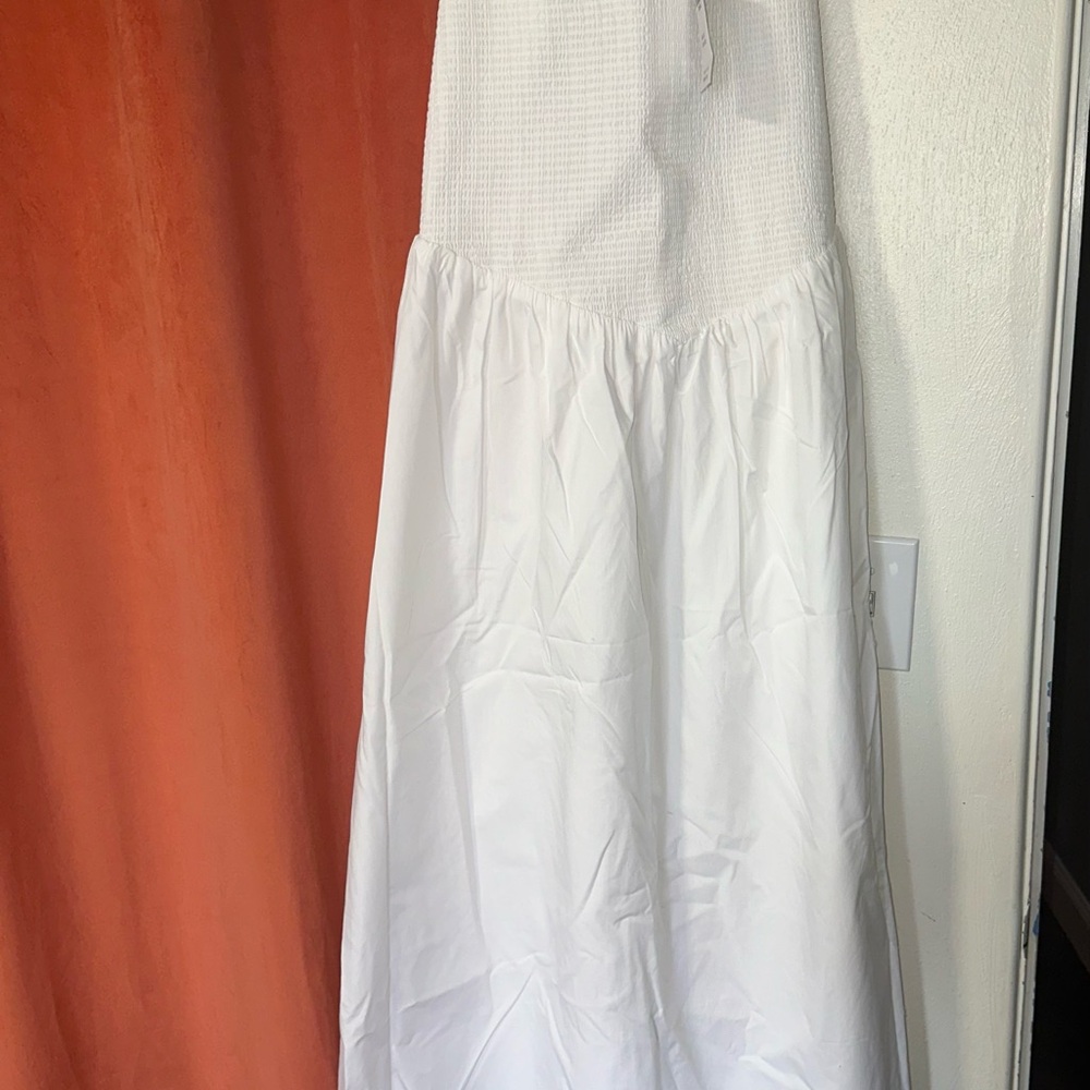 White Maxi Strapless Waffle Bodice Dress